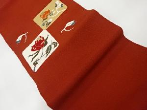 縮緬地金彩抽象色紙に草花模様名古屋帯